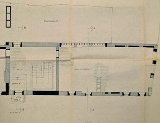 <p>Restauratieplan van de begane grond van Blijmarkt 21 uit 1973 (archief HCO). </p>

